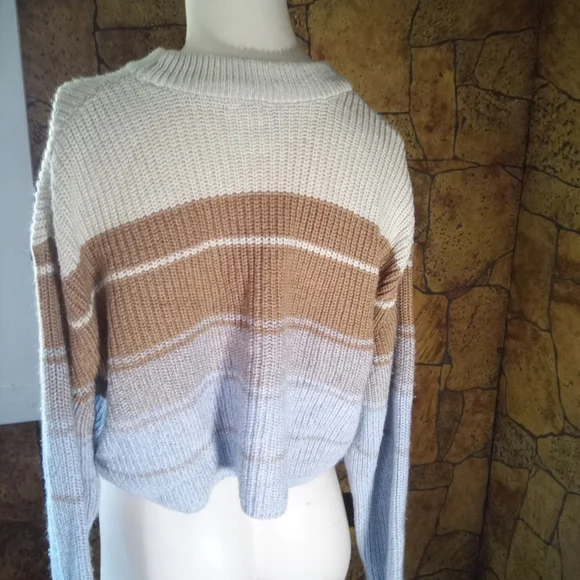 Garage Women's Striped Sweater in Cream and Brown - Picture 4 of 4